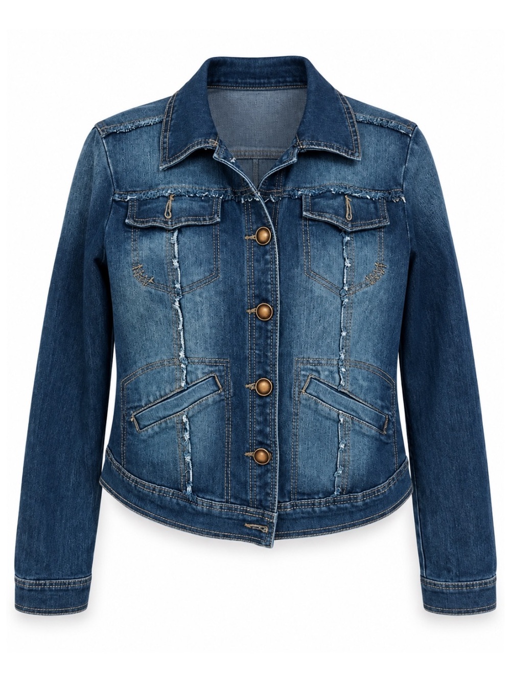Jou Jou Dark Wash Distressed Denim Jean Jacket Womens Size L